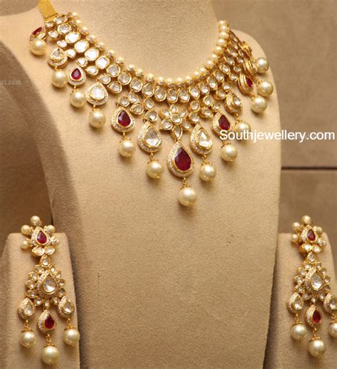 Polki Ruby Necklace And Earrings Set Jewellery Designs