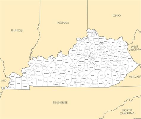 Large Administrative Map Of Kentucky State With Major Cities Kentucky State Usa Maps Of