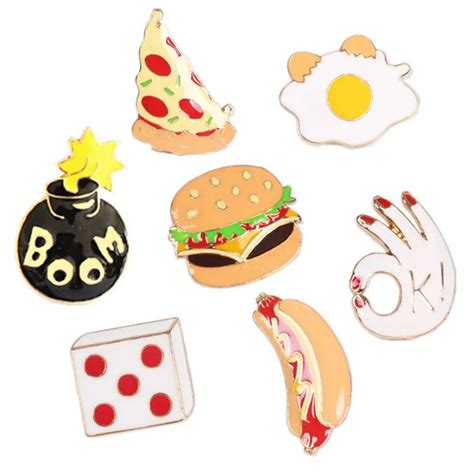 mdiger cartoon character badge hamburger pizza badges clothes pin icons brooch decoration brooch