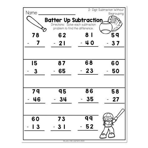 2nd Grade Math Worksheets Place Value 2 Digit Subtraction Without