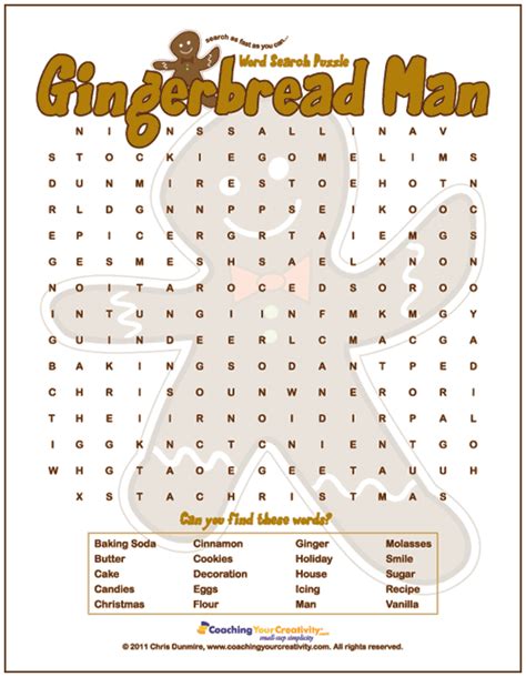 Gingerbread Man Word Search Puzzle Gingerbread Party Christmas