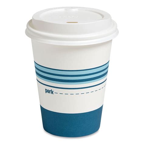 Perk Paper Hot Cup And Plastic Dome Lid Combo 12 Oz White Blue 50