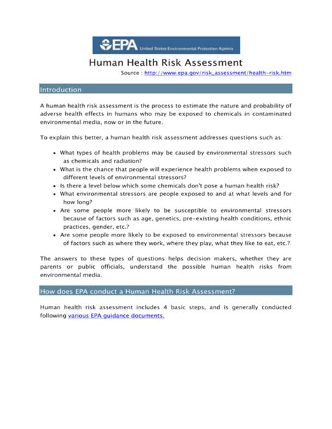 How Does EPA Conduct A Human Health Risk Assessment