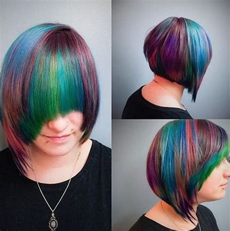 Rainbow Colored Bob Haircut With Bangs Hairstyles Weekly
