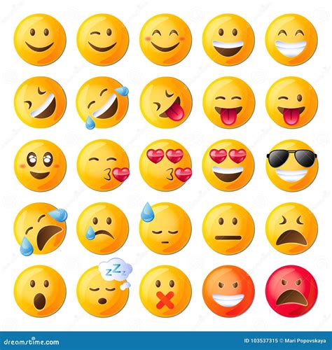 Set Of Cute Emoticons Set Of Emoji Stock Vector Illustration Of
