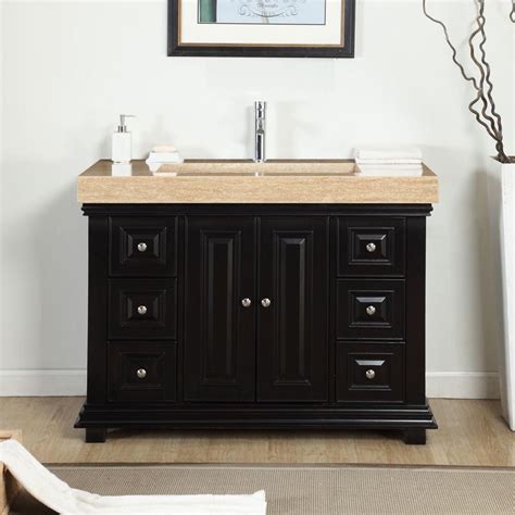 Add style and functionality to your bathroom with a bathroom vanity. 48 Inch Modern Single Bathroom Vanity with a Travertine ...