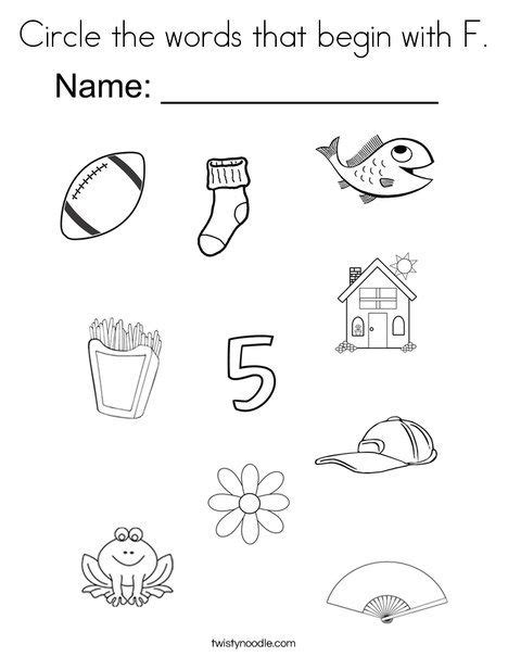 Circle The Words That Begin With F Coloring Page Twisty Noodle
