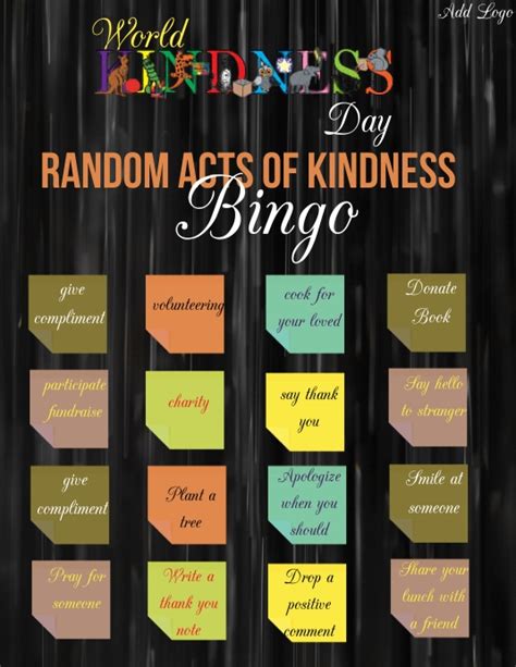 Random Acts Of Kindness Day Bingo Flyer 1 Template Postermywall