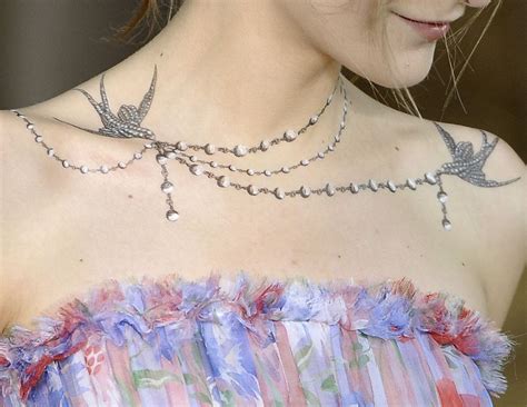 Chanel The Necklace Is Painted On I Love It Pearl Tattoo Chest
