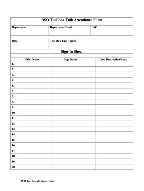 Dso Tool Box Talk Attendance Form Fill And Sign Printable Template
