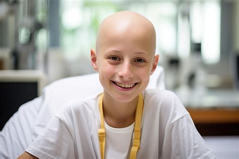 Premium Ai Image Positive Bald Boy With Cancer At Hospital Ai Generated