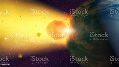 3d Rendering Meteorite Crashing Against Planet Earth Stock Photo