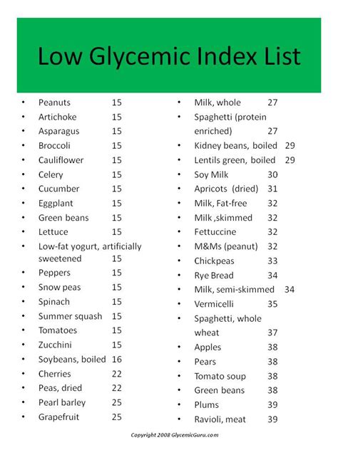 List Of Vegetables By Glycemic Index
