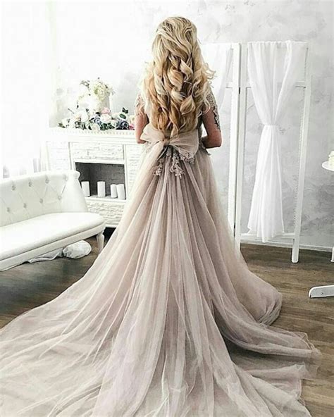 Grey Wedding Dress Sleeves With A Beige Purple Shade Tulle Etsy New
