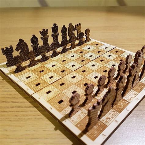 2d Pixelated Chess Pieces Chessset Flatpack Indukudesign