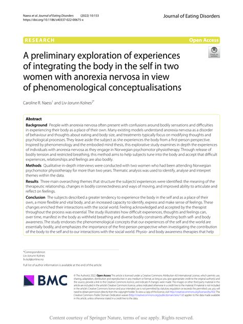 Pdf A Preliminary Exploration Of Experiences Of Integrating The Body In The Self In Two Women