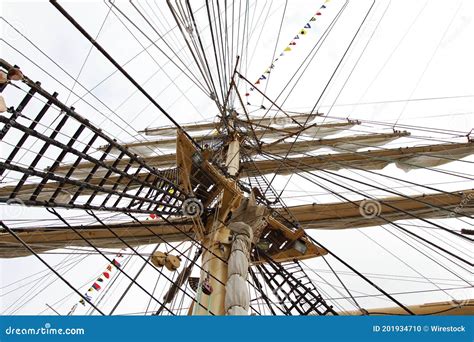 Low Angle Shot Of The Giant Wooden Ship Mast Stock Photo Image Of
