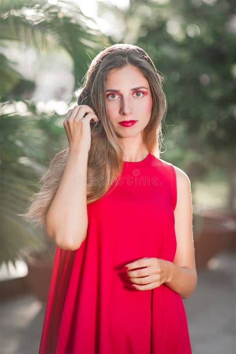 fashion portrait of a beautiful woman in red dress stock image image of caucasian model