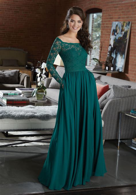 Check the newest styles for 2020 and shop the fabulous gown now! Long Sleeve Lace and Chiffon Bridesmaid Dress | Style ...