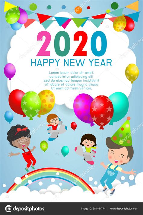 Combines security features with images and symbols that represent. Happy New Year 2020 Design Greeting Card Kids Background Children — Stock Vector ...