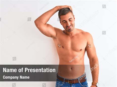 Shirtless Studio Portrait Muscular Male Powerpoint Template Shirtless