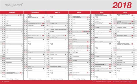 Mayland Stor Kontorkalender Med Flagdage 2x6 Mdr Køb Til Fast Lav