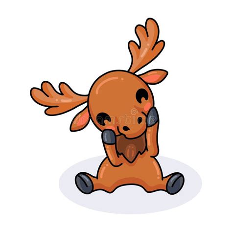 Cute Little Moose Cartoon Sitting Stock Vector Illustration Of Chibi