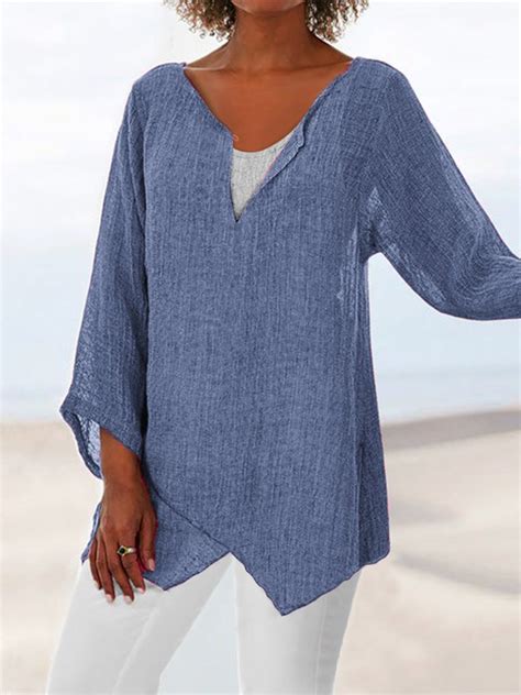 JFN V Neck Solid Causal Tunic Tops Women S Clothing Women Tops