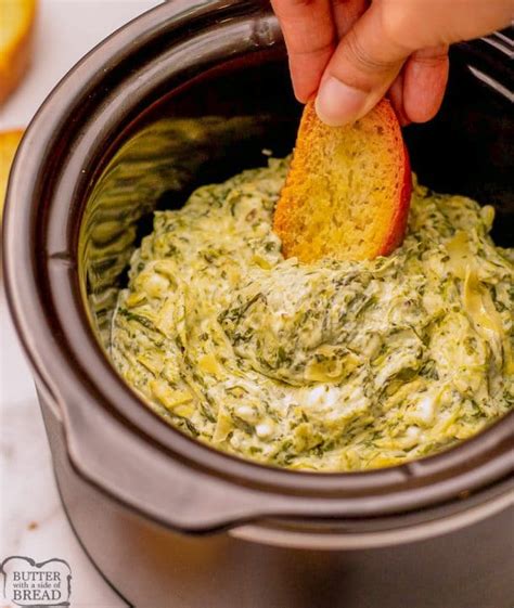 Crockpot Spinach Artichoke Dip Butter With A Side Of Bread