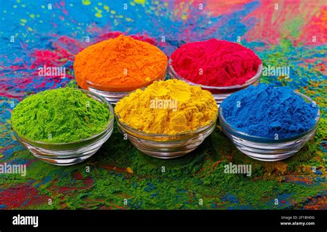 Colorful Traditional Holi Powder In Bowls Happy Holi Concept Indian