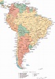 Large political map of South America with roads, major cities and ...