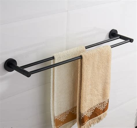 Black Double Towel Bar Simple Towel Rod Mounted Bathroom Accessories