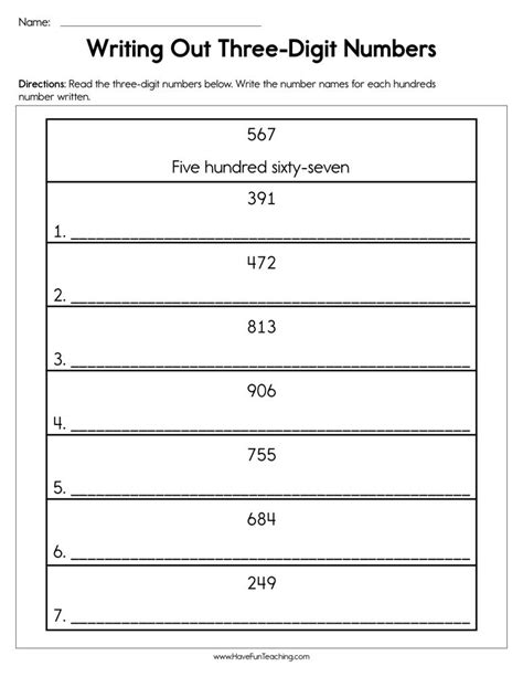 Writing Out Three Digit Numbers Worksheet Number Words Worksheets 3rd