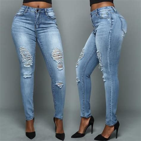 Women Ripped Skinny Blue Jeans Blue Jeans Ripped Womens Fashion Skinny Jeans Pants Trouser