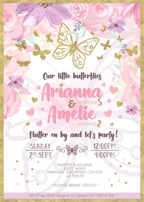 Printable Floral Butterfly Invitation Print It Yourself Flower And Butterflies Invitation