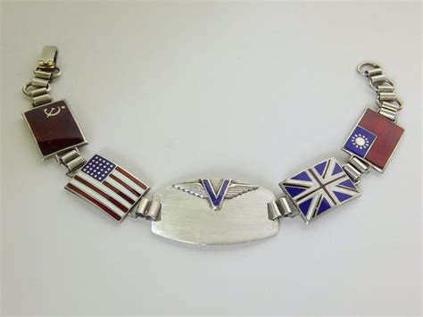 Wwii Sterling Silver Sweetheart Victory Allied American Flag Bracelet