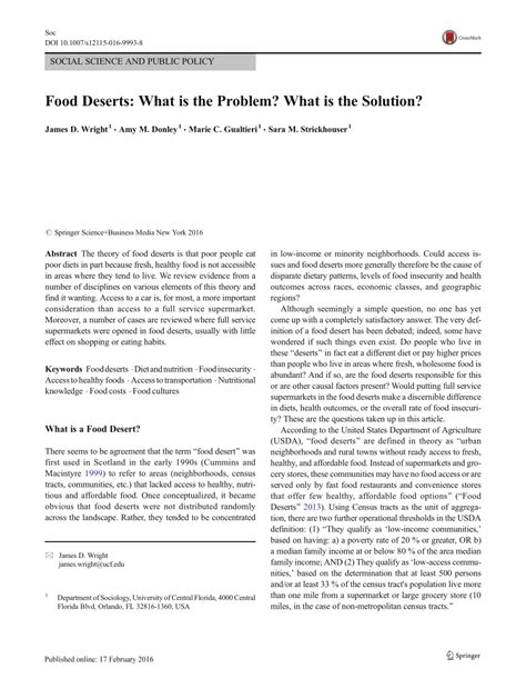 Pdf Food Deserts What Is The Problem What Is The Solution