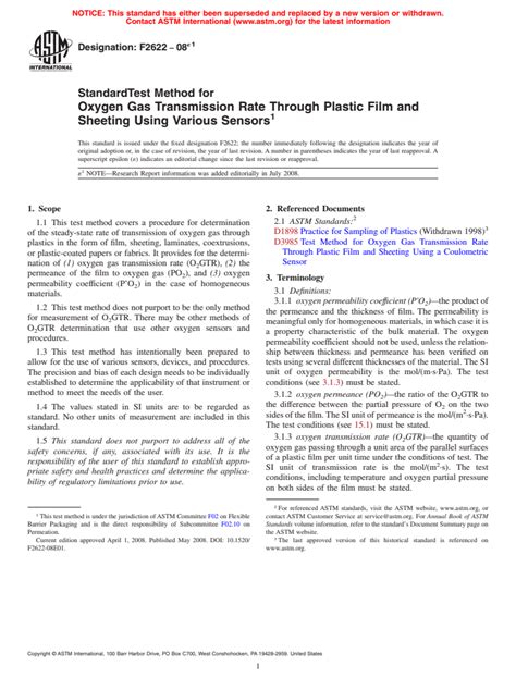 ASTM F E Standard Test Method For Oxygen Gas Transmission Rate Through Plastic Film And