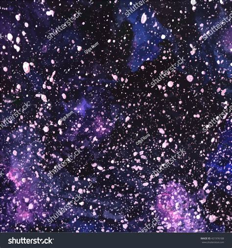 Hand Painted Watercolor Cosmic Texture With Stars Space