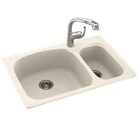 Gambar dunia / ke dua: Swan Drop-In/Undermount Solid Surface 33 in. 1-Hole 55/45 ...