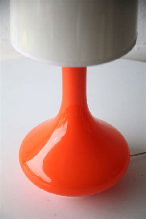 1960s Orange Glass Tabe Lamp And Shade Cream And Chrome