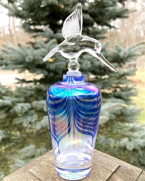 Vintage Art Glass Perfume Bottle With Hummingbird Etsy Glass Perfume Bottle Vintage Art