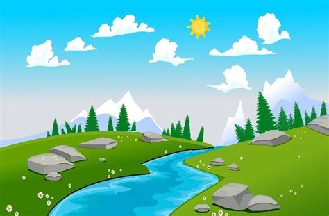 Gambar Ilustrasi Pemandangan Animasi Gambar Pemandangan Gunung Animasi