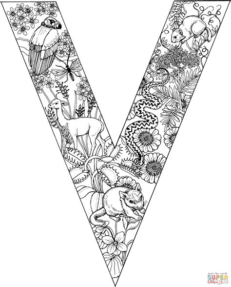 Letter V with Animals coloring page | Free Printable Coloring Pages