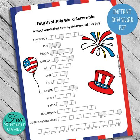 Fourth Of July Word Scramble Printable Fourth Of July Game Etsy In