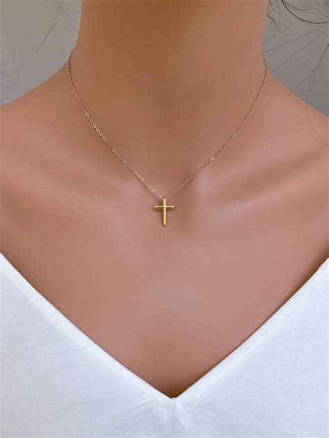 K Gold Cross Necklace K Solid Gold Cross Necklace Women Etsy