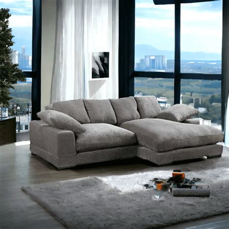 Plunge Charcoal Dark Grey Corduroy Reversible Sectional Sofa Loomlan