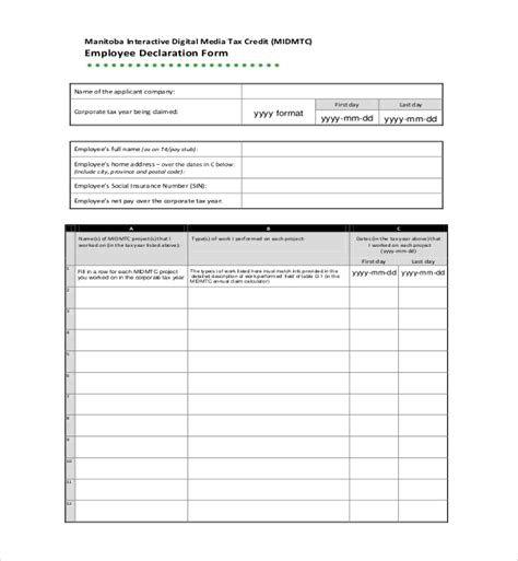 Free 11 Sample Employee Declaration Forms In Pdf Excel Word