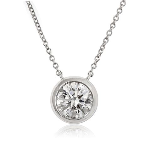Bezel Set Diamond Solitaire Necklace 14k 1 Ct