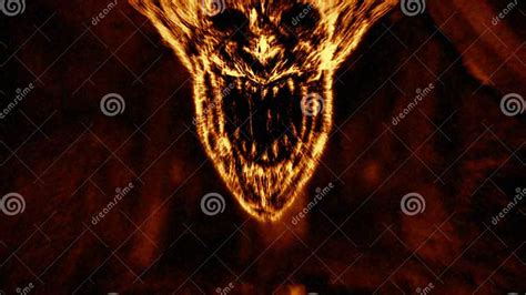 Angry Demon Face Screams In Fire Orange Color Stock Image Image Of